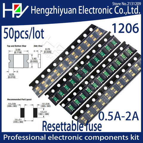 Fusible de autorecuperación PPTC PolySwitch, fusible reajustable, 3216 1206 0.05A 0.1A 0.12A 0.16A 0.25A 0.5A 0.75A 1.1A 2A 3A 3.5A 4A SMD ► Foto 1/5