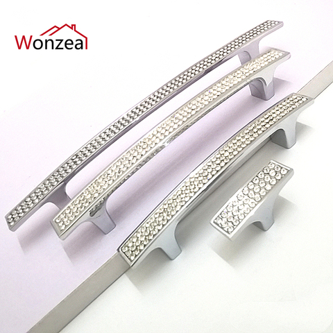 Agujero único/96mm/128mm/160mm manija de muebles de cristal cajón de tocador tiradores de plata manijas de gabinete perilla de cocina de cristal de imitación ► Foto 1/6