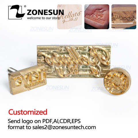 ZONESUN latón cuero sellos Logo tallado herramientas sello en relieve marca caliente molde personalizado calefacción en piezas de hierro personalizadas de madera ► Foto 1/6