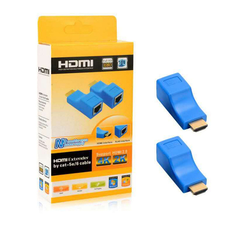 Adaptador de señal Rj45 HDMI, 4k x 2k, extensor compatible con hasta 30m de longitud sobre Cat5e/6 puertos de red Lan Utp, 2,5 Gbps ► Foto 1/6