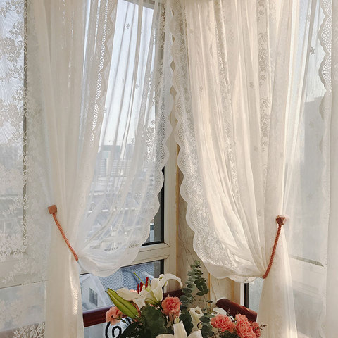 Cortinas para sala de estar transparentes de encaje blanco europeo, gasa Floral, cortina de ventana de tul para dormitorio, decoración de boda, puerta de cocina ► Foto 1/6