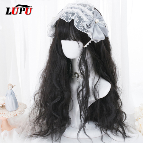LUPU-pelucas de Lolita para mujer, con flequillo Peluca de pelo sintético, Rubio, negro y rosa, para Halloween, fibra de alta temperatura ► Foto 1/6