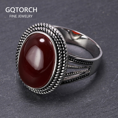 Anillos Vintage de 925 anillos de plata esterlina auténtica para hombre, piedra de ágata verde y roja Original, diseño hueco Retro, joyería de plata 925 ► Foto 1/6