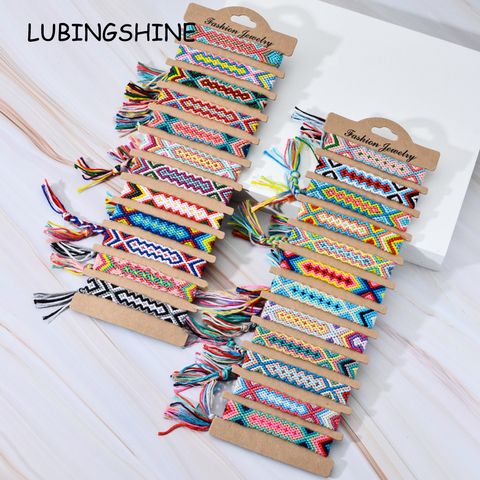 24 unids/lote bohemio trenzado borla hecha a mano encantos pulseras para Mujeres Hombres de algodón cuerda pulsera de cadena tobillera joyería étnica ► Foto 1/4