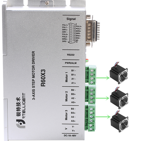 Rtelligent-Motor paso a paso Nema 23, controlador de Motor paso a paso R60X3 3 Aixs, unidad independiente, 3 uds., Motor de 2 fases con Motor paso a paso de menos de 60mm ► Foto 1/6