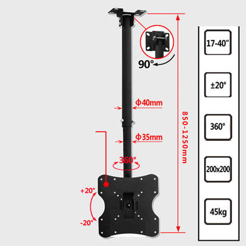 DLC-201A-soporte de pared de tv lcd, 85-125CM, 200x200, 10-37 pulgadas de altura ajustable, 125cm, 15 niveles de inclinación hacia arriba y hacia abajo ► Foto 1/1