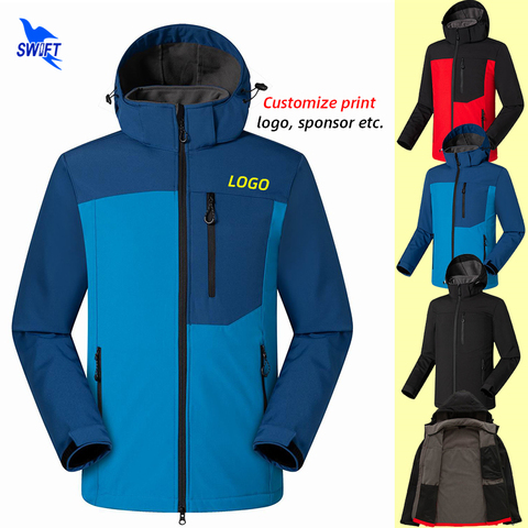 Chaqueta de lana térmica con LOGO personalizado para hombre, ropa impermeable para senderismo, Camping, invierno, con capucha, al aire libre para esquí, escalada, Softshell ► Foto 1/6