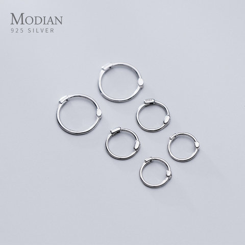 Modian-pendientes de aro clásicos para mujer, de Plata de Ley 925 auténtica, pendiente geométrico Simple, joyería fina ► Foto 1/5