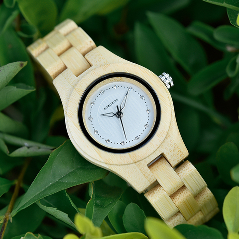 BOBO BIRD-relojes de lujo de madera de bambú para mujer, pulsera de cuarzo con diamantes ► Foto 1/6