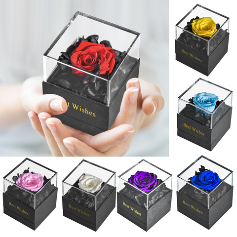 Caja de joyería hecha a mano para mujer, soporte de anillo de Rosa eterna, flores artifiales, boda, cumpleaños, San Valentín ► Foto 1/6