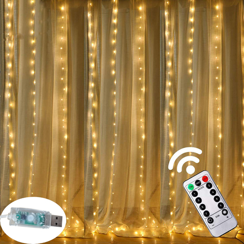 3M LED USB Power Control Remoto cortina luces de hadas guirnalda de luces de Navidad LED cadena luces fiesta jardín hogar boda decoración ► Foto 1/6