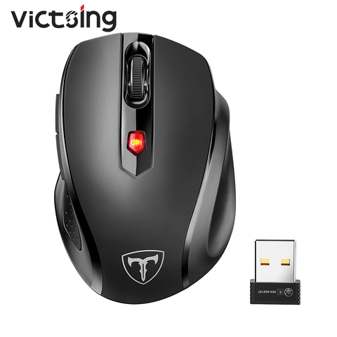 VicTsing MM057-Ratón inalámbrico de 2.4 Ghz, mouse óptico con diseño ergonómico con 6 botones, de 2400 DPI, ahorro de energía para ordenador PC y portátil ► Foto 1/6