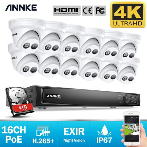 ANNKE-sistema de seguridad de vídeo en red, 16 canales, 4K, Ultra HD, POE, 8MP, H.265, NVR, Con 12X 8MP, 30m, EXIR, visión nocturna, cámara IP impermeable ► Foto 1/6