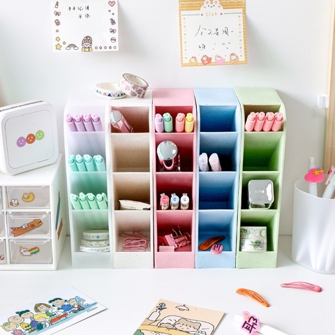 Kawaii-portalápices de escritorio de gran capacidad, Caja de almacenaje para maquillaje, organizador de escritorio, estuche, papelería escolar y de oficina ► Foto 1/6