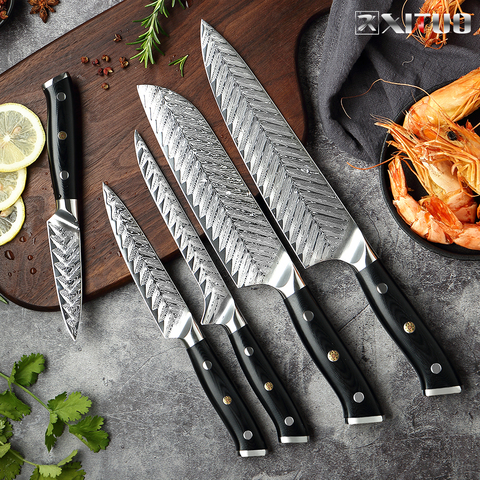 Cuchillo de Chef XITUO Damascus VG10 cuchillo de cocina profesional cuchillo de cocina exquisito remache de ciruelo mango G10 con funda para cuchillos ► Foto 1/6