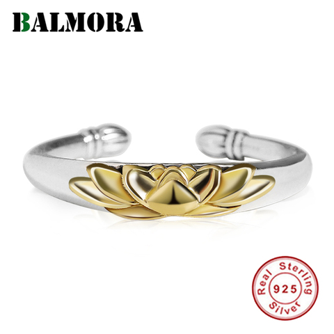 BALMORA-anillos de apilamiento abiertos de flor de loto de oro y plata de ley 925 para mujer, joyería de moda sencilla con estilo ► Foto 1/6