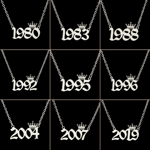 De acero inoxidable número de año collares para mujeres diseño único cumpleaños Tiaras corona año 1984, 1994, 1996, 2002 regalo de Gargantilla niños ► Foto 1/6