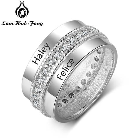 Nombre personalizado anillo Zircon anillos anchos para mujeres grabado nombre personalizado pareja Anillos De Compromiso regalo de aniversario (Long Hub Fong) ► Foto 1/1