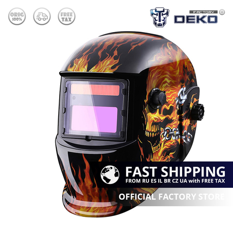 DEKO-Máscara para soldadura eléctrica con oscurecimiento automático, casco para soldadura eléctrica MIG y MMA, rango de ajuste 4/9-13, panel solar con sensores para oscurecimiento automático, DEKO Skull ► Foto 1/6