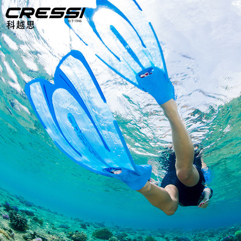 Cressi Agua buceo natación con aletas aleta de esnórquel para adultos hoja larga azul amarillo aguamarina ► Foto 1/6