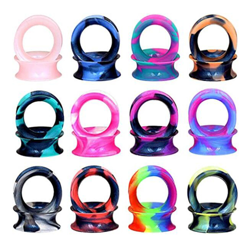 Tapón de túnel para carne de silicona Flexible, Piercing de Color mezclado, expansores de oreja, joyas de moda para perforar 6MM-25MM, 2 uds. ► Foto 1/6