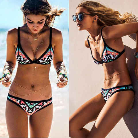 Conjunto de Bikini de dos piezas con estampado bohemio para mujer, traje de baño Sexy de dos piezas con sujetador triangular acolchado de realce, bragas de cintura baja para playa y vacaciones ► Foto 1/6