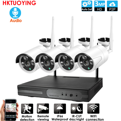 8ch 1080P HD Audio Kit NVR inalámbrico P2P 1080P interior al aire libre IR visión nocturna seguridad 2,0 MP IP Audio Cámara WIFI CCTV sistema ► Foto 1/6
