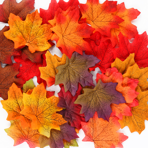 Hojas artificiales de imitación de arce para Halloween, decoración de mesa con hojas de otoño, Navidad, boda, Día de Acción de Gracias, 50 Uds. ► Foto 1/6