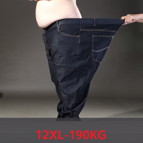 Pantalones vaqueros de talla grande para hombre, 10XL, 11XL, 12XL, de gran tamaño, 70, elásticos, rectos, de algodón, color negro, 68 ► Foto 1/6