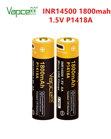 Vapcell, pila Original 14500 AA 1,5 V 1800mah, pila de botón superior recargable vía USB, pilas de iones de litio para linterna, herramientas eléctricas ► Foto 1/6