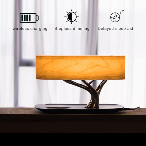 Lámpara de mesa con luz de árbol, altavoz musical Bluetooth, lámpara de cama, altavoz WiFi, luz Led, carga inalámbrica de teléfono móvil (QI) para sala de estar ► Foto 1/6