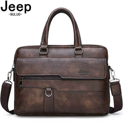 JEEP BULUO-Bolso de negocios de gran capacidad para hombre, maletín de cuero de 13,3 pulgadas, bolsa de carrera para ordenador portátil, color negro ► Foto 1/6