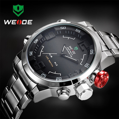 WEIDE-reloj deportivo de cuarzo Digital para hombre, pulsera militar resistente al agua de 3ATM, con correa LED de acero, reloj con hora Dual ► Foto 1/6