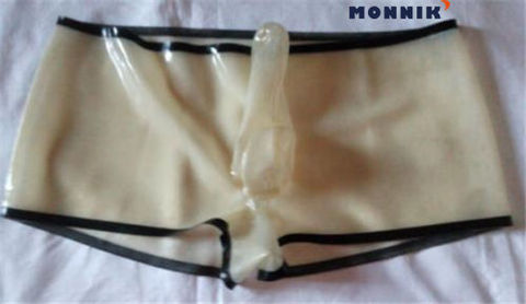 MONNIK latexsexy-Lencería de látex transparente, Bóxer, ropa interior Sexy de látex con condón hecho a mano ► Foto 1/4