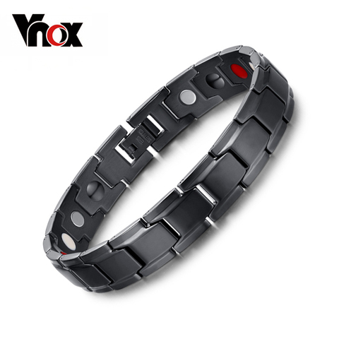 Vnox-pulsera magnética para hombre, joyería negra, cadena de acero inoxidable ajustable, caja gratis ► Foto 1/6