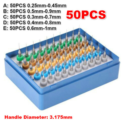 50 unids/set de tungsteno de aleación dura PCB imprimir placa de circuito, herramienta de grabado de herramienta de microbrocas 0,25mm-1mm Q1I0 ► Foto 1/6