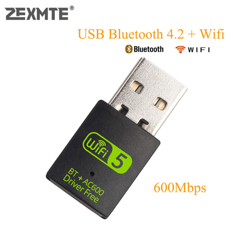 ZEXMTE-adaptador inalámbrico Bluetooth de doble banda, receptor externo de 600Mbps, WiFi USB, 2,4 Ghz/5Ghz, Mini Dongle WiFi para PC, portátil y de escritorio ► Foto 1/6