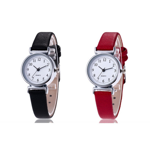 Relojes pequeños de cuarzo blancos para mujer, pulsera de moda, sencillo, con correa de cuero, 1 ud. ► Foto 1/6