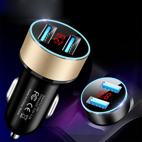 Cargador de coche USB Dual 3.1A para iPhone 12 6s 7 8 11 tableta Xiaomi Samsung S10 con pantalla LED cargador Universal para coche ► Foto 1/6