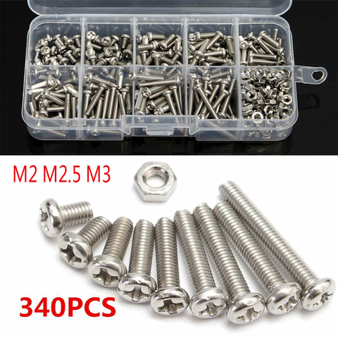 Tornillos de acero inoxidable M3 M2 M2.5 340, juego de tornillos de cabeza de tapa de tuerca, surtido de juego de herramientas de reparación, 304 uds. ► Foto 1/5