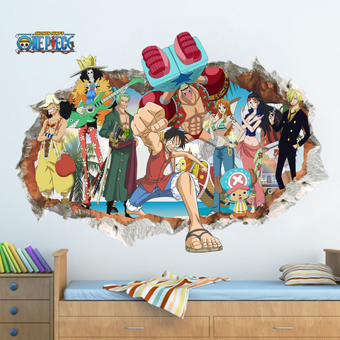 Póster de dibujos animados de Luffy para niños, pegatinas de pared con efecto 3d de pared rota, calcomanías de pared de habitación, carteles de una pieza, Mural de regalo ► Foto 1/6