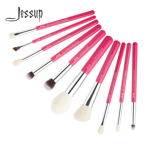 Jessup-Juego de brochas de maquillaje de belleza, 10 Uds., sombra de ojos de pelo Natural-sintético, polvo de pliegue, licuadora, kit de cosméticos ► Foto 1/6