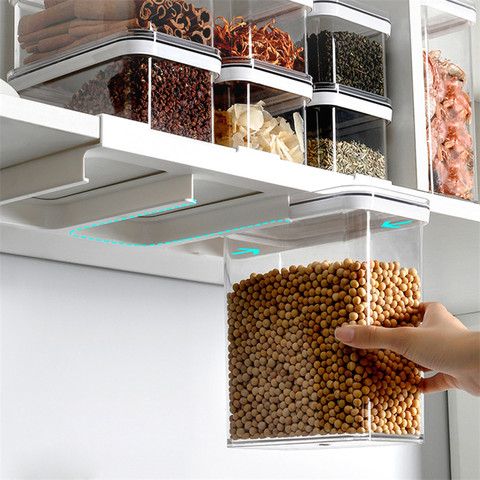 Caja de almacenamiento de granos con estante de pared, contenedor de almacenamiento de plástico para café, granos, cereales, accesorios de cocina ► Foto 1/4