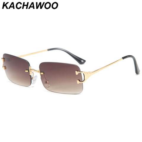 Kachawoo-gafas de sol rectangulares para mujer y hombre, anteojos de sol sin montura, de metal, azul, marrón, Rosa, con degradado, accesorios de primavera ► Foto 1/6