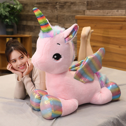 Almohada de felpa de arcoíris de unicornio para niños, bonito y Huggable juguete de alta calidad, caballo rosa, decoración para el hogar ► Foto 1/6