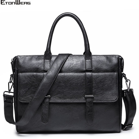 Maletín de negocios para hombre, de marca, de cuero, Diseñador de Bolsos, bolso para ordenador portátil, sólido, informal, de hombro, grande, negro ► Foto 1/6