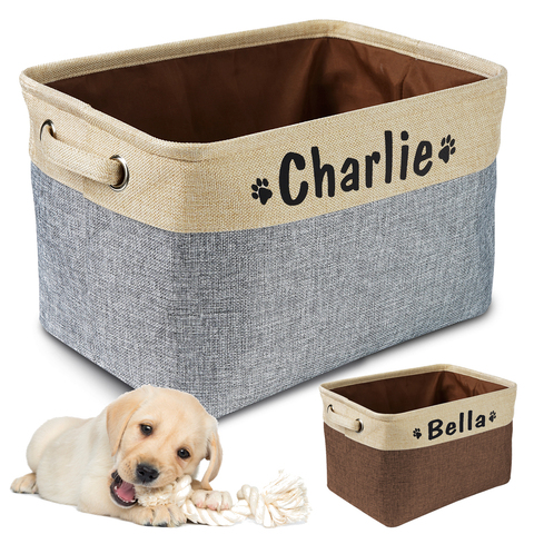 Cesta de almacenamiento de juguete para perros personalizada, bolsa de lona para perros, juguetes plegables para mascotas, compartimentos de cajas de almacenamiento de lino, accesorios para perros, suministros para mascotas ► Foto 1/6