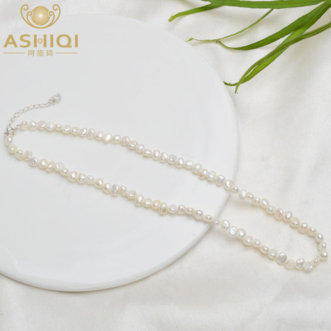 ASHIQI-gargantilla de perlas de agua dulce naturales para mujer, joyería de perlas barrocas para mujer, cierre de plata 925 para boda, tendencia al por mayor 2022 ► Foto 1/6