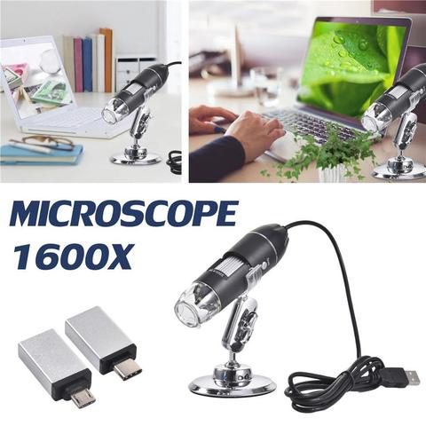 Microscopio Digital 3 en 1, 1600X/1000X, dos adaptadores portátiles, compatible con teléfonos Android y Windows, lupa #40 ► Foto 1/6