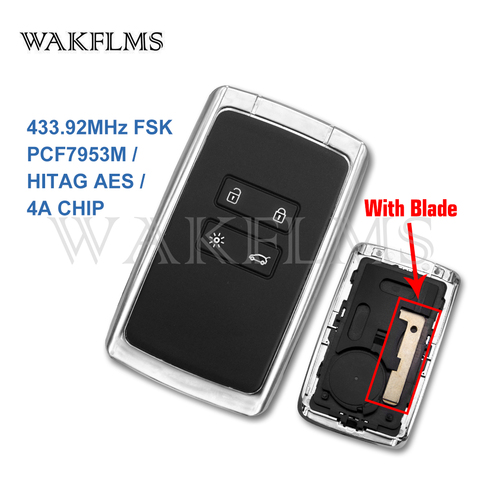 Mando a distancia inteligente para coche Renault Megane4, 4 btns, 433,92 Mhz, talismán Espace 5 Kadjar 2015, con CHIP PCF7953M HITAG AES 4A ► Foto 1/2